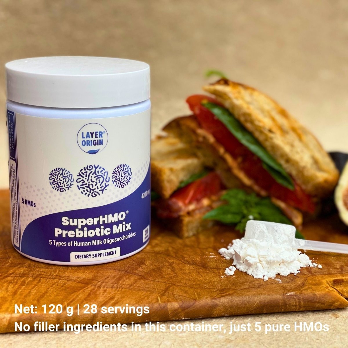SuperHMO prebiotic 5 HMO mix 2FL LNT, LNNT, 3SL, 6SL, Major Benefits, human milk oligosaccharides How to Take - Layer Origin 