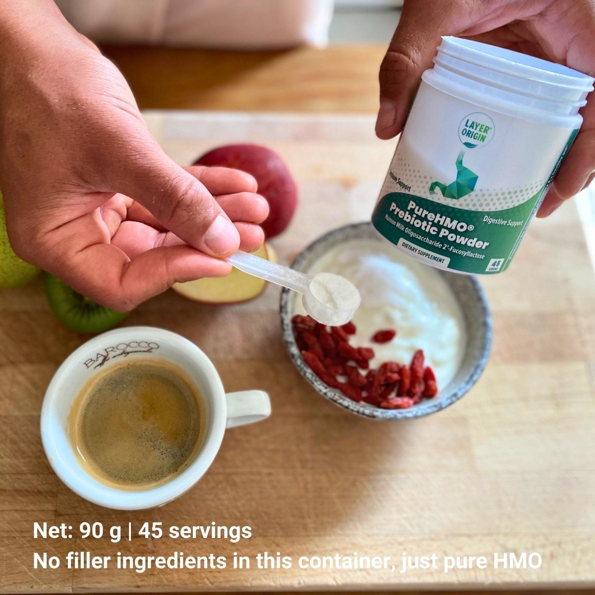 PureHMO® Human Milk Oligosaccharide Prebiotic Powder Put into Drinks How to Take - Layer Origin Nutrition